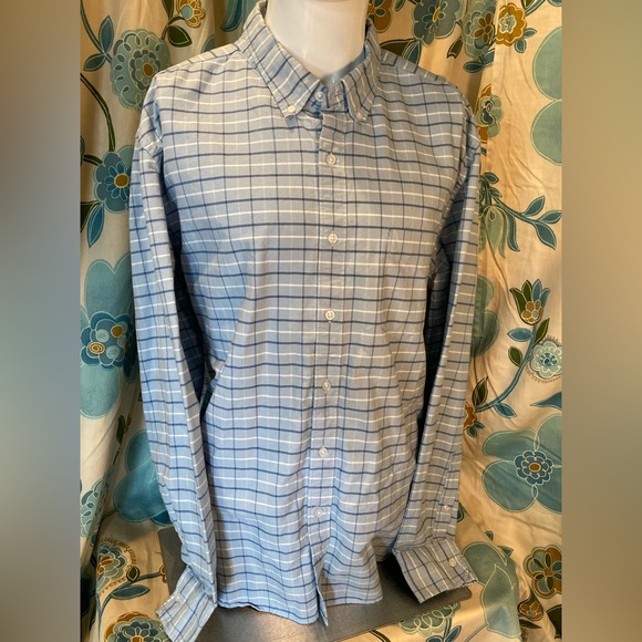 J Crew Flex Oxford Blue Check Slim Fit Shirt Size XXL Long Sleeve Flannel - Picture 6 of 8